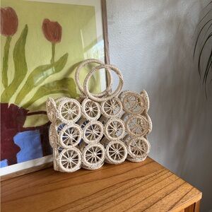 Woven Straw Bag with Circular Design